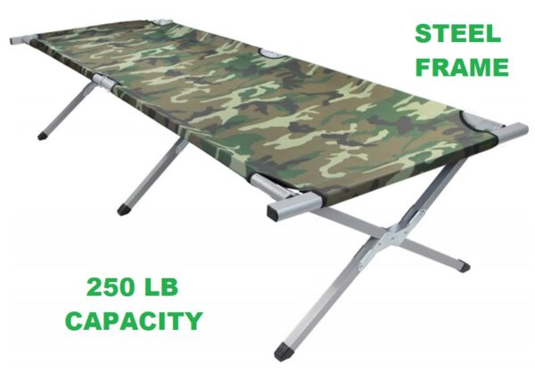 Grizzly Outdoors - Steel Frame CAMO Camp Cot with CAMO Carry Bag 250 LB Capacity Steel Frame-9914