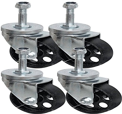 Pack of Four - 3" STEEL SWIVEL CASTER WITH IRON WHEEL,FINE BEARINGS, THREADED STUD AND LOCKING NUT-0