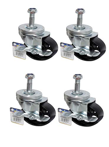 Pack of Four - 3" Steel Swivel Caster with Iron Wheel,FINE Bearings,Threaded Stud Locking NUT and Brake-0
