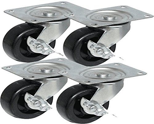 Pack of Four - 3" STEEL SWIVEL CASTER WITH SOLID PP WHEEL,FINE BEARINGS AND BRAKE PLATE SIZE 75X100MM-0