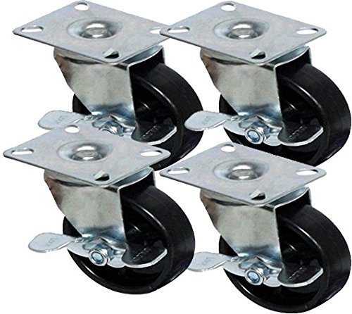 Pack of Four - 3" STEEL SWIVEL CASTER WITH SOLID PP WHEEL,FINE BEARINGS, AND BRAKE PLATE SIZE 60 X 75MM-0