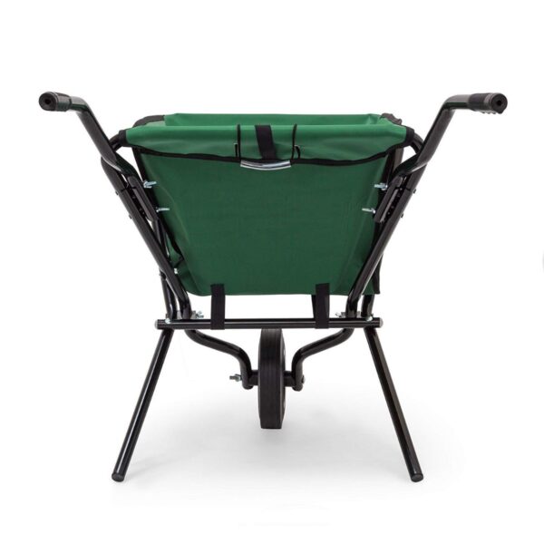 Green Foldable Wheelbarrow 66x64x112cm - 26x25x44in - Steel with Strong Polyester Space-Saving Garden Cart Gardening Wheelbarrow Holds up to 30 kg (60lbs) -7483