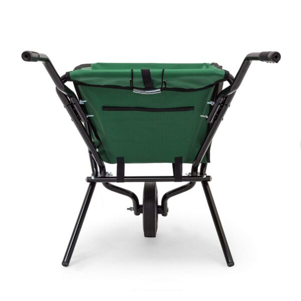 Green Foldable Wheelbarrow 66x64x112cm - 26x25x44in - Steel with Strong Polyester Space-Saving Garden Cart Gardening Wheelbarrow Holds up to 30 kg (60lbs) -7479