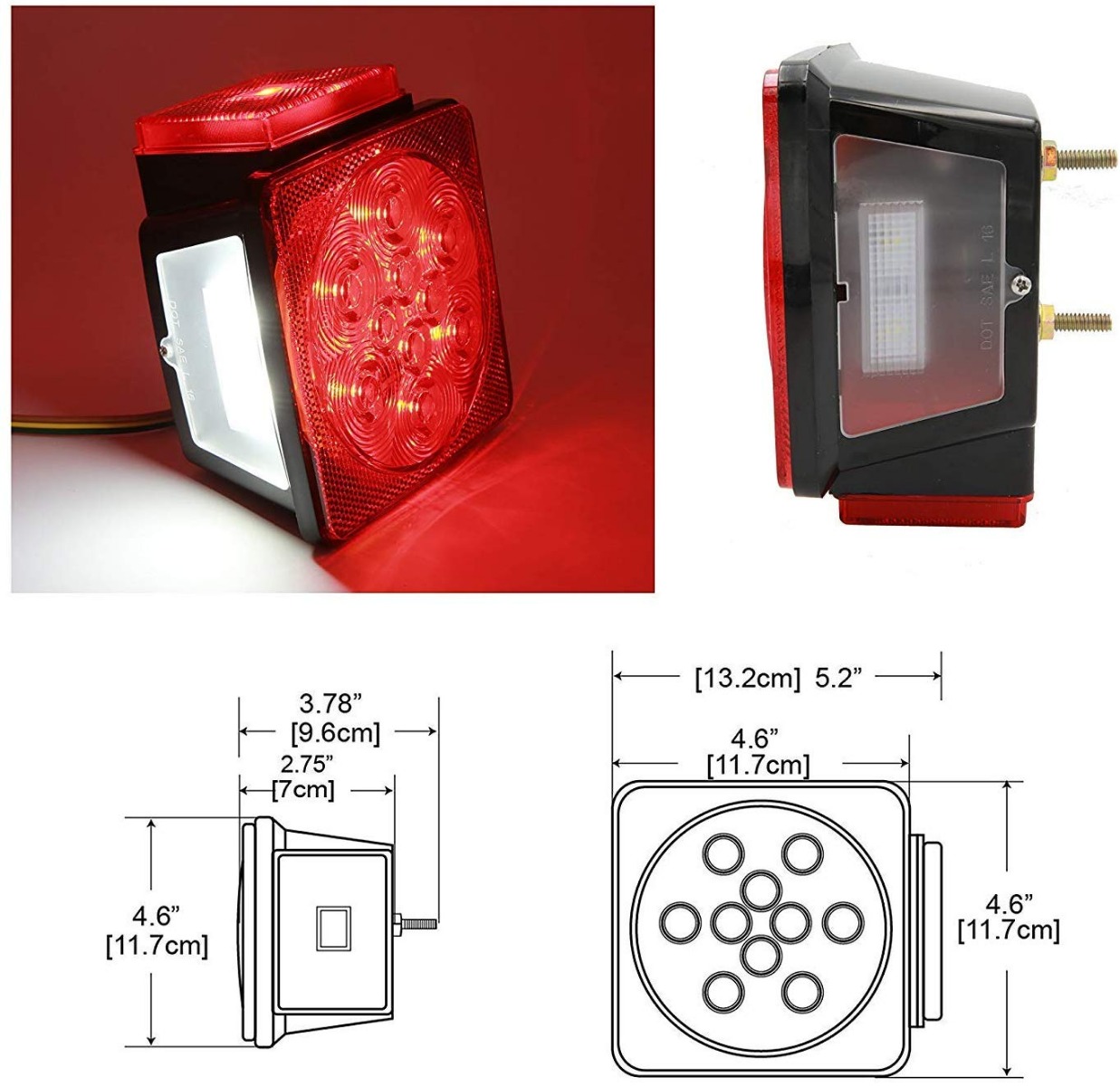 Deluxe 12V LED Submersible Rear Trailer Light Kit for trailers under 80 inches in width-8061