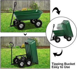 250kg/75L Garden Cart Heavy Duty 4 Wheel Trolley Wheelbarrow Tipper Truck Wagon
