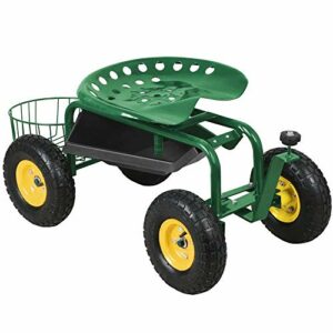 Green Heavy Duty Garden Cart Rolling Work Seat w/Tool Tray Gardening Planting Yard-0