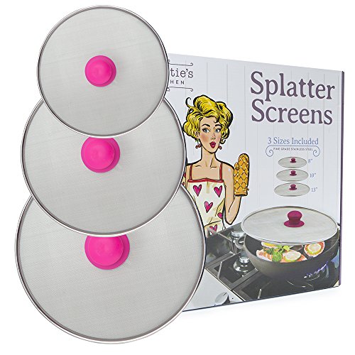 Splatter Screen Guard Set of 3 Fine Mesh Stainless Steel - No Mess, For Steaming, Cover for Pouring-0