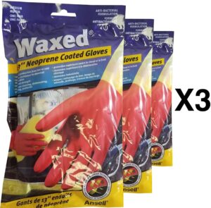 3 Pair Ansel Waxed Neoprene Rubber Antibacterial Gloves-8238