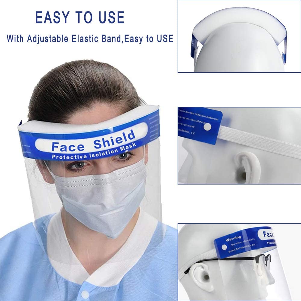 (5 Pack) Safety Face Shield, Protective Face Shield Visor Full Protection Cap Wide Visor Resistant Spitting Anti-Fog Lens Lightweight Adjustable Transparent Face Shield-8570