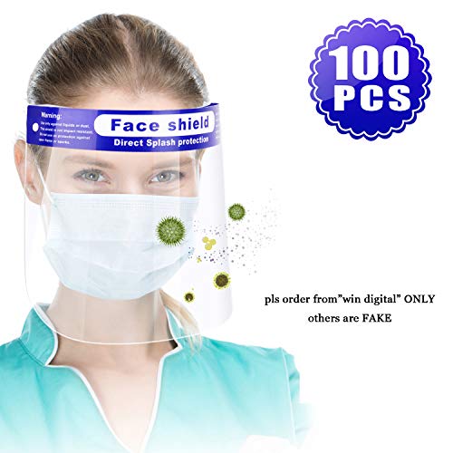Reusable Face Shield, 100 PCS Plastic Safety Face Shield Adjustable Transparent Full Face Anti-Spitting Protective Mask Hat Protect Eyes and Face Protection-0