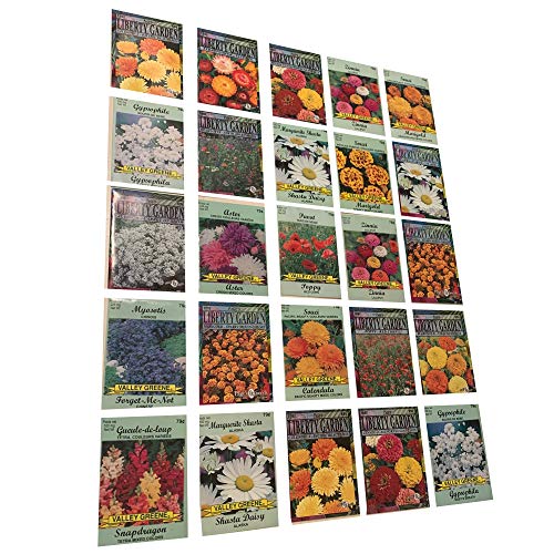 Assorted 25 Pack of Annual Flower Garden Seeds, Marygolds, Snap Dragons, Shasta Daisy, Alyssum, and Much More!-0