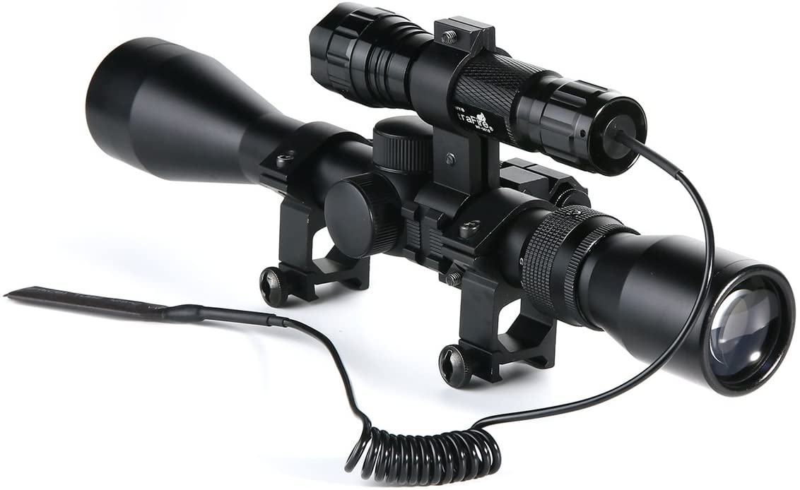Realcera 3-9×40 Rifle Scope Combo with Red laser Sight and led tactical light remote control for Night vision Hunting-8901