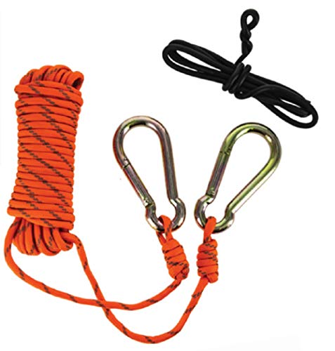 30' Orange Reflective 1100 Lbs Paracord + 3' Tie Down Rope + 2 Galvanized Carabiners Set-0