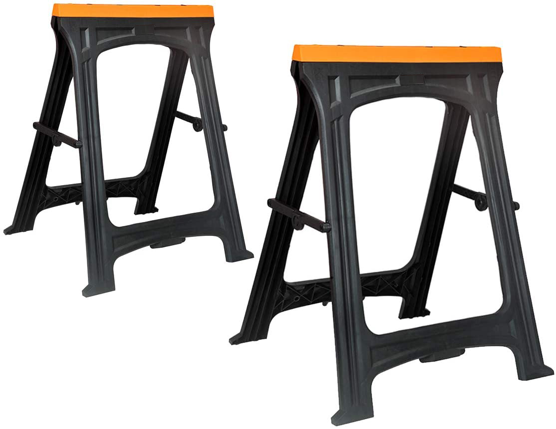 2-Pack Portable Sawhorses With Folding Legs - Lightweight Trestle Work Bench, Capacity 350lbs-0