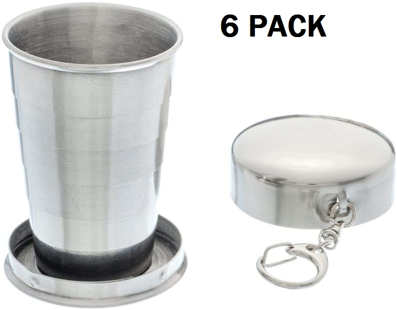 6 Pack - 304 Stainless Steel Collapsible Cup with Hard Case, 2.5 oz-0