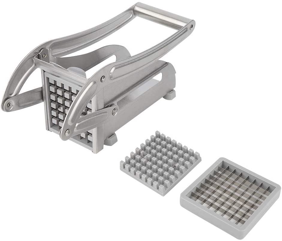 French Fry Cutter, Professional Potato Cutter Stainless Steel with 2 Blades & No-Slip Suction Base. For Vegetables, Onions, Carrots, Cucumbers and more! Easy Veggie Dicer Chopper!-0