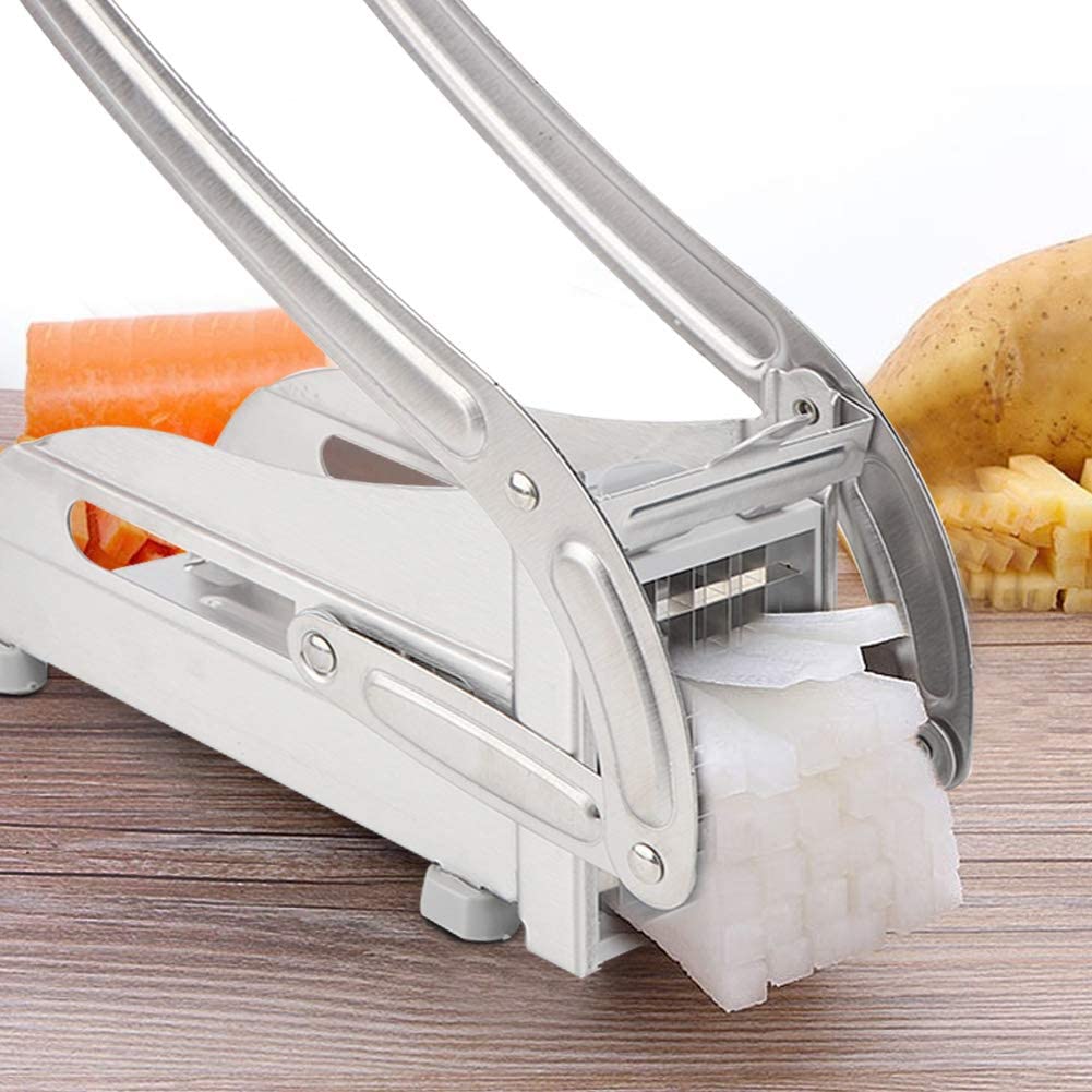 French Fry Cutter, Professional Potato Cutter Stainless Steel with 2 Blades & No-Slip Suction Base. For Vegetables, Onions, Carrots, Cucumbers and more! Easy Veggie Dicer Chopper!-10237