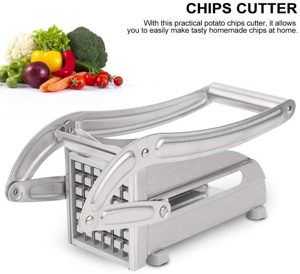 French Fry Cutter, Professional Potato Cutter Stainless Steel with 2 Blades & No-Slip Suction Base. For Vegetables, Onions, Carrots, Cucumbers and more! Easy Veggie Dicer Chopper!-10239
