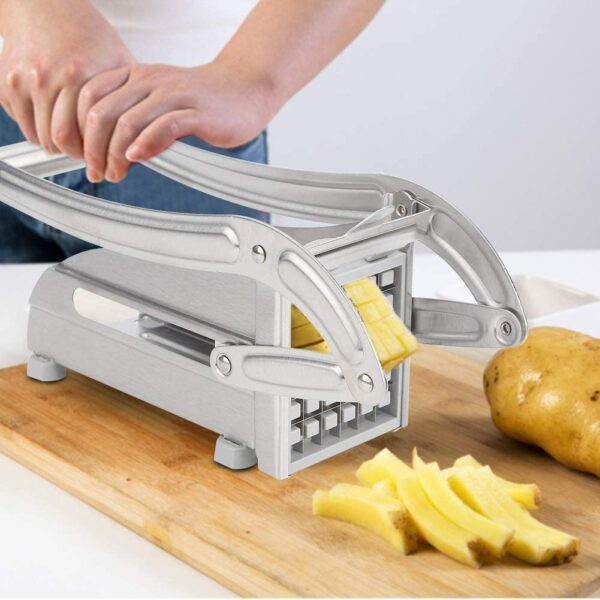 French Fry Cutter, Professional Potato Cutter Stainless Steel with 2 Blades & No-Slip Suction Base. For Vegetables, Onions, Carrots, Cucumbers and more! Easy Veggie Dicer Chopper!-10238