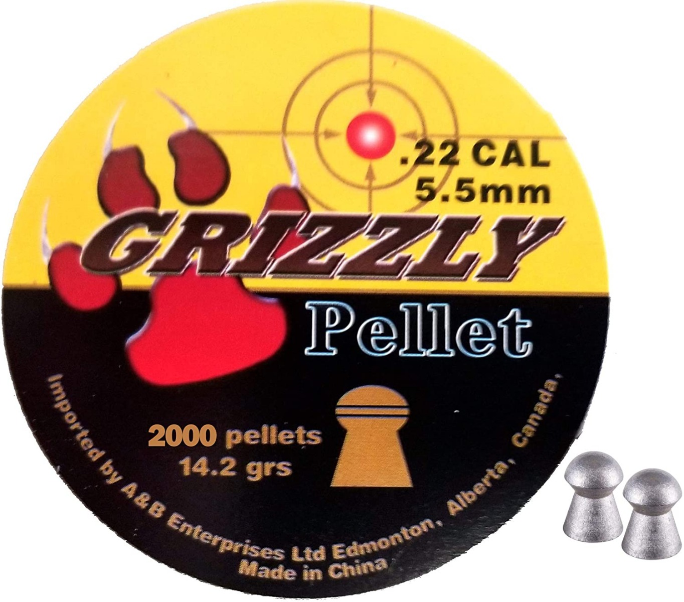 Grizzly .22 Pellet 250PKS x 8 for a Total of 2000 Rounds - Round/Dome Head Match Grade-0