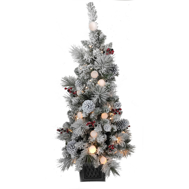 Holiday Living 4-ft Pre Lit Porch Tree - 50 Snowball LED Lights - 219 Tips - Antique Silver Square Pot-0