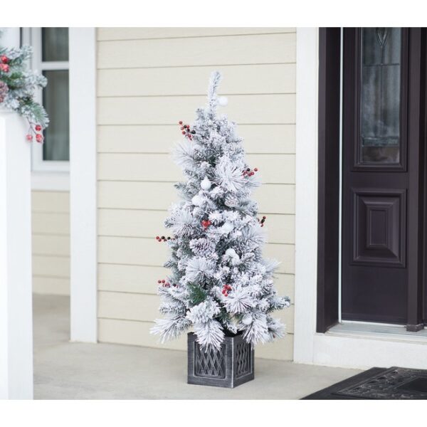 Holiday Living 4-ft Pre Lit Porch Tree - 50 Snowball LED Lights - 219 Tips - Antique Silver Square Pot-11123