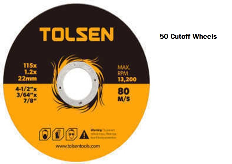 50 Pack - Tolsen 4.5in Flat Cutting-Off Wheel (Metal and Stainless Steel)-0