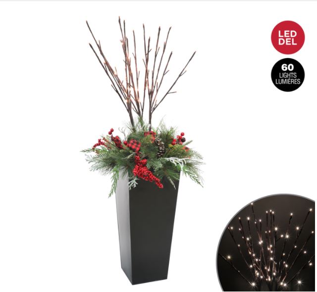 Decorated Christmas Arrangement - 60 Warm White LED Lights - 50-in-0
