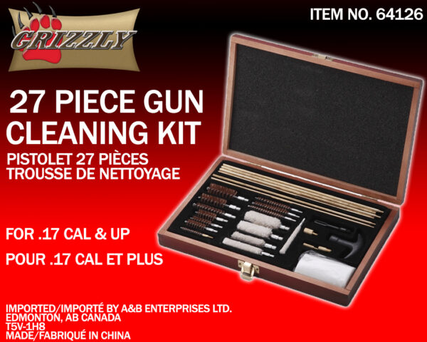 Grizzly Universal 27 Piece Gun Cleaning Kit In Wooden Box-11307