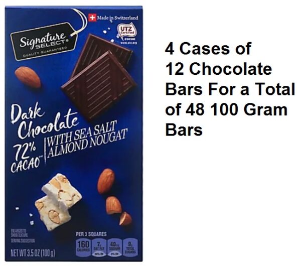 Signature Select Bar Dark Chocolate Almond Nougat - 4 Boxes of 12 Each - 48 100G Bars