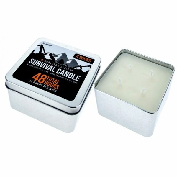 48 Hour Survival Candle 4 Wicks In Tin Box, Burns 12 Hours Per Wick-12036