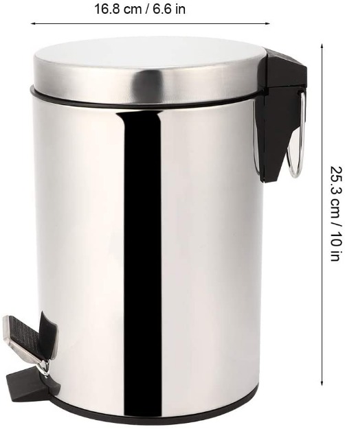 Trash Can Rubbish Bin 3L Household Stainless Steel Step Pedal Trash Can Garbage Bin-11899