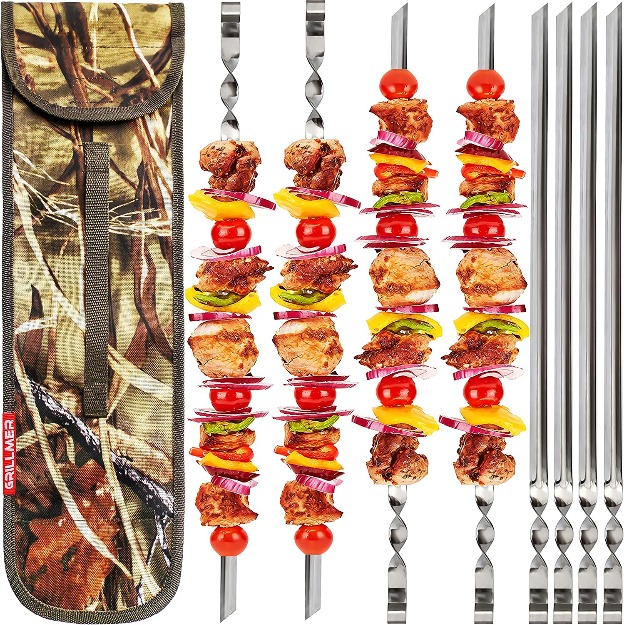 Skewers 22" Large【Upgraded】 Shish Kabob Skewers Stainless Steel Long & V-Shape Reusable Kabob Sticks Barbecue BBQ Skewers for Grilling Set of 8 Piece Heavy Duty Wide BBQ Sticks Ideal for Shish Keba-0