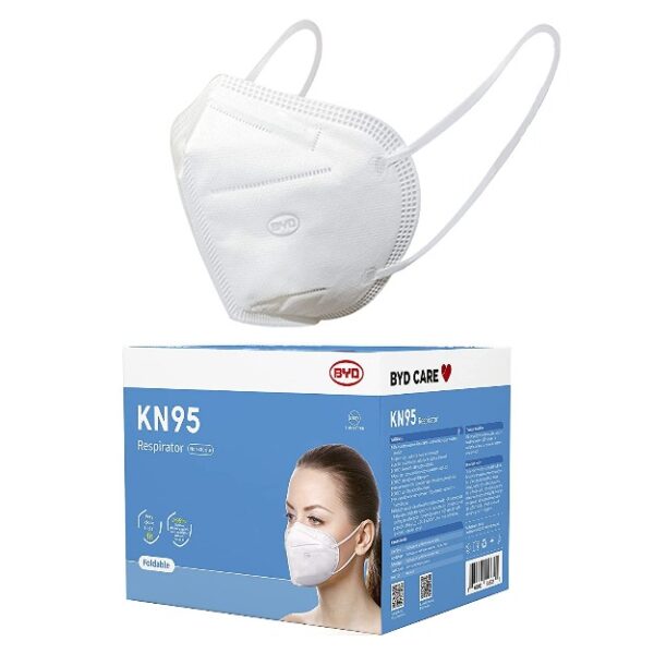 BYD CARE KN95 Respirator, 50 Pieces, Breathable & Comfortable Foldable Safety Mask with Ear Loop for Tight Fit, GB2626 White , Regular