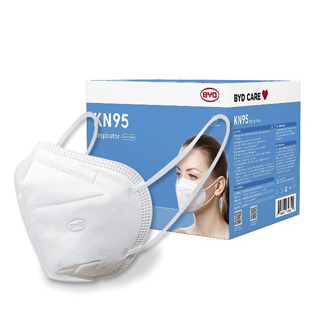BYD CARE KN95 Respirator, 50 Pieces, Breathable & Comfortable Foldable Safety Mask with Ear Loop for Tight Fit, GB2626 White , Regular-12631