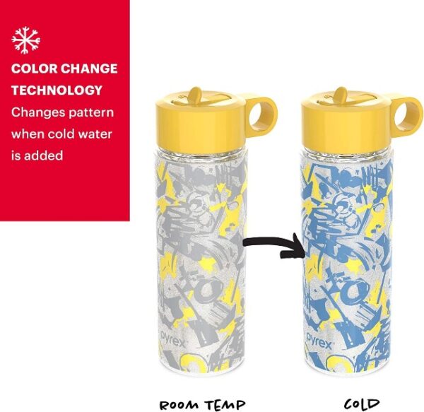 Pyrex 24-Oz Color Changing Glass Water Bottle - Shatterproof - Street Art-13014