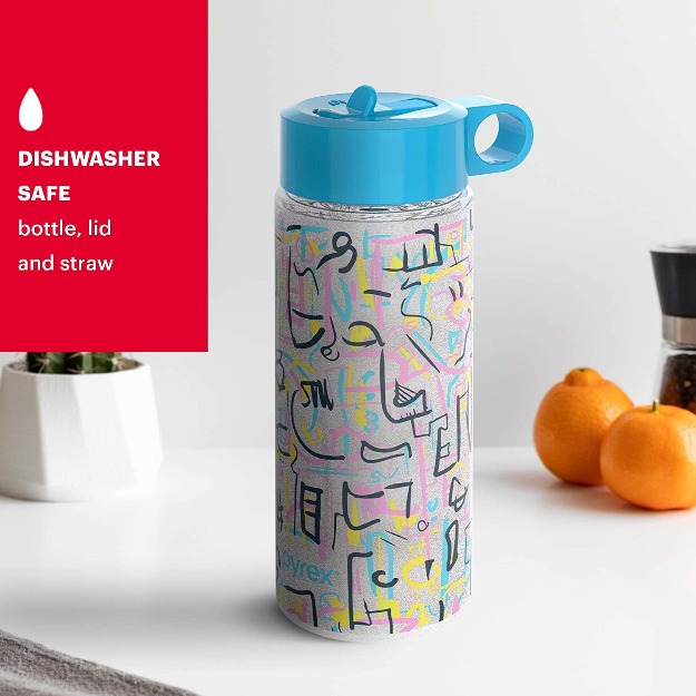 Pyrex 24-Oz Color Changing Glass Water Bottle – Shatterproof – Doodles-13040