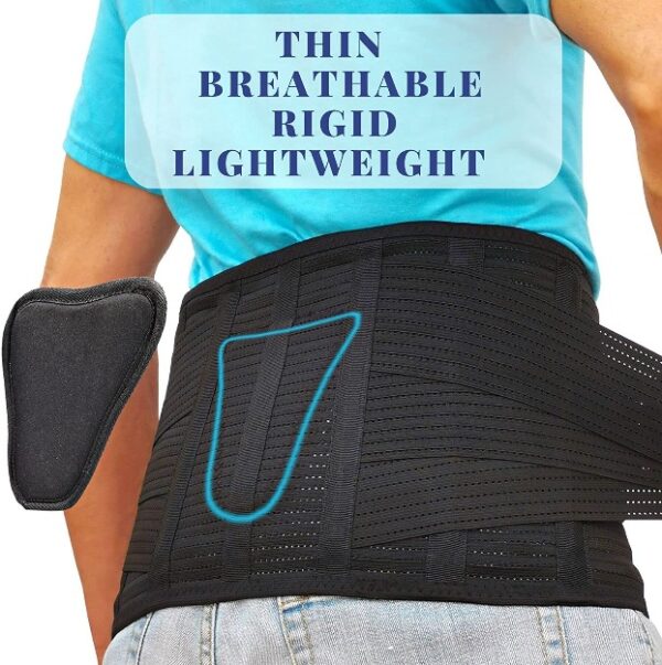 AVESTON Black Back Brace for Lower Back Pain Relief 6 ribs Belt with Lumbar Pad Support for Men/Women Light Thin Orthopedic Rigid Adjustable Brace Herniated Disc-13088