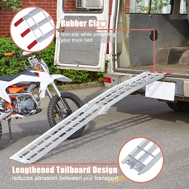 Aluminum Folding Loading Ramps, 2pc Lightweight Portable 1500lbs Capacity 7.5FT Truck Motorcycle Ramp, for ATV, Lawnmower, Trailer, Dirt Bikes-13047