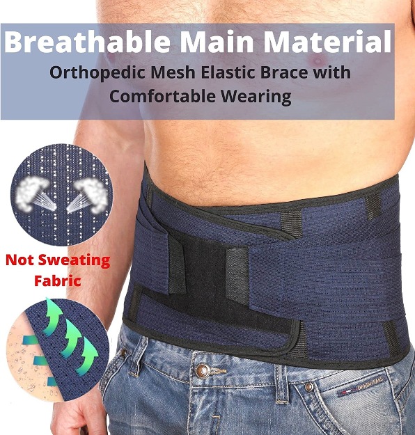 AVESTON Blue Back Support Lower Back Brace for Back Pain Relief - Thin Breathable Rigid 6 ribs Adjustable Lumbar Support Belt Men/Women Keeps Your Spine Straight, Surgery, Fracture-13075