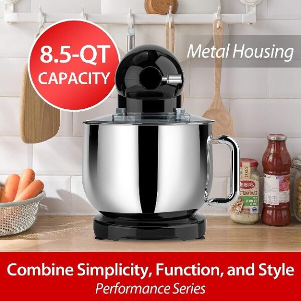 COOKLEE Stand Mixer, 800W 8.5-Qt. Kitchen Mixer with Dishwasher-Safe Dough Hooks, Flat Beaters, Whisk & Pouring Shield, SM-1522NM-13736