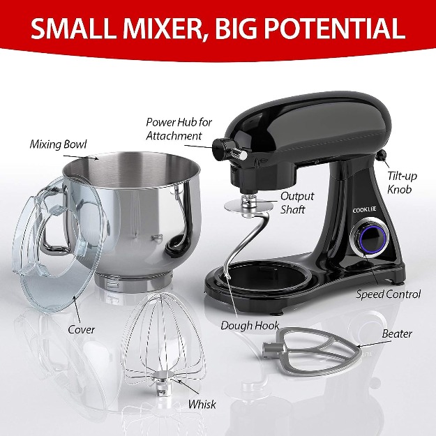 COOKLEE Stand Mixer, 800W 8.5-Qt. Kitchen Mixer with Dishwasher-Safe Dough Hooks, Flat Beaters, Whisk & Pouring Shield, SM-1522NM-13734