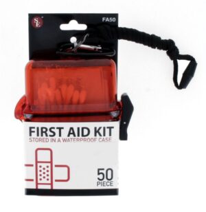 50Pc First Aid Kit Stored in a Waterproof Case W/5mm Carabineer & Lanyard-0