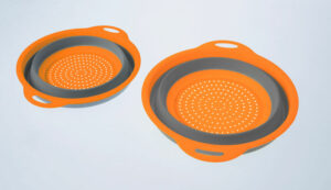 2Pc Set- Collapsible Colanders With Handles ( 7" & 8") Orange/Gray Color-0