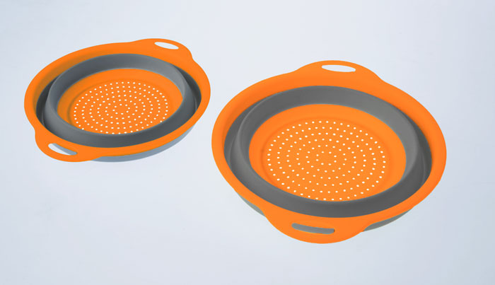 2Pc Set- Collapsible Colanders With Handles ( 7″ & 8″) Orange/Gray Color-0