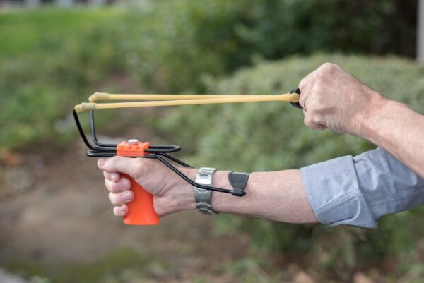 Adjustable Wrist-Brace Large Slingshot With Orange Sturdy Iron Frame Molded Grip-13364