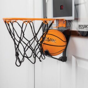 Majik Buzzer Beater Over the Door Mini Basketball Hoop for Indoor Basketball Play - Complete with Automatic LED Scoring, Pro-Style Basketball Backboard, Breakaway Rim, Ball & Air Pump-13817