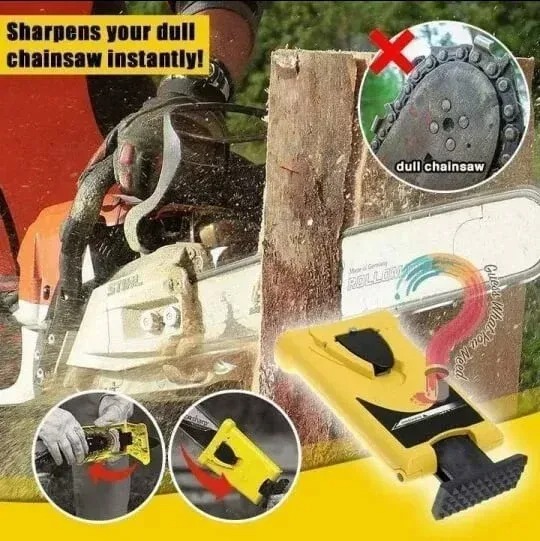 Chainsaw Sharpener Universal Chain Saw Blade Sharpener Fast Sharpening Stone Grinder Tools Bar Mounted Chainsaw Teeth Sharpener Fit for 14 16 18 20 Inches Two Holes Chain Saw Bar with total 4 Wet Stones-13877