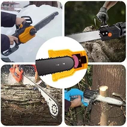 Chainsaw Sharpener Universal Chain Saw Blade Sharpener Fast Sharpening Stone Grinder Tools Bar Mounted Chainsaw Teeth Sharpener Fit for 14 16 18 20 Inches Two Holes Chain Saw Bar with total 4 Wet Stones-13876