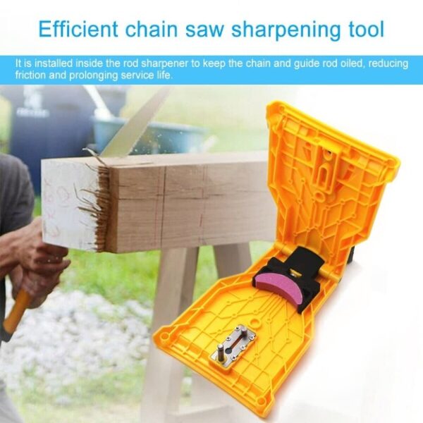 Chainsaw Sharpener Universal Chain Saw Blade Sharpener Fast Sharpening Stone Grinder Tools Bar Mounted Chainsaw Teeth Sharpener Fit for 14 16 18 20 Inches Two Holes Chain Saw Bar with total 4 Wet Stones-13875